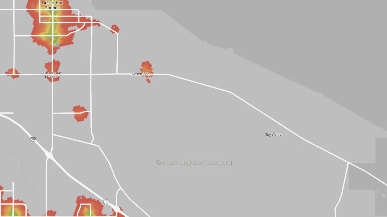 Walk Grade map of 92241, CA, walkable areas in green and car-dependent areas in red