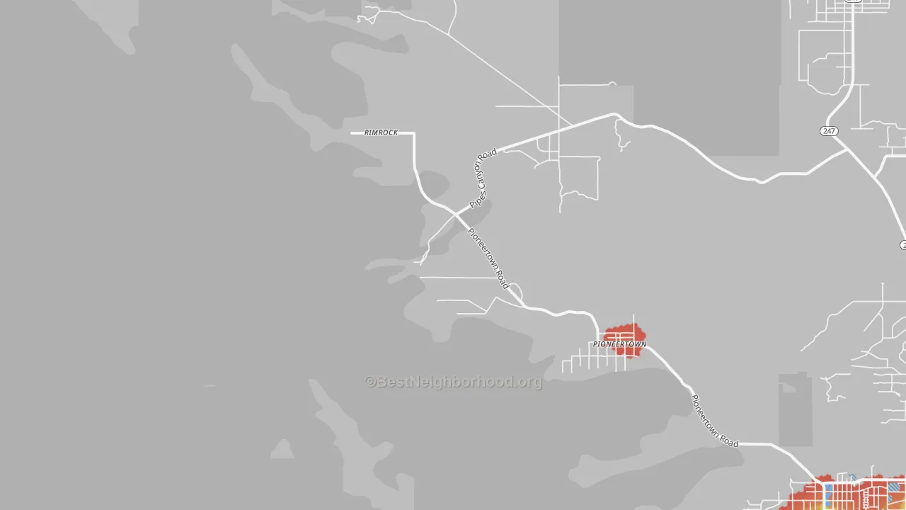 Walk Grade map of 92268, CA, walkable areas in green and car-dependent areas in red
