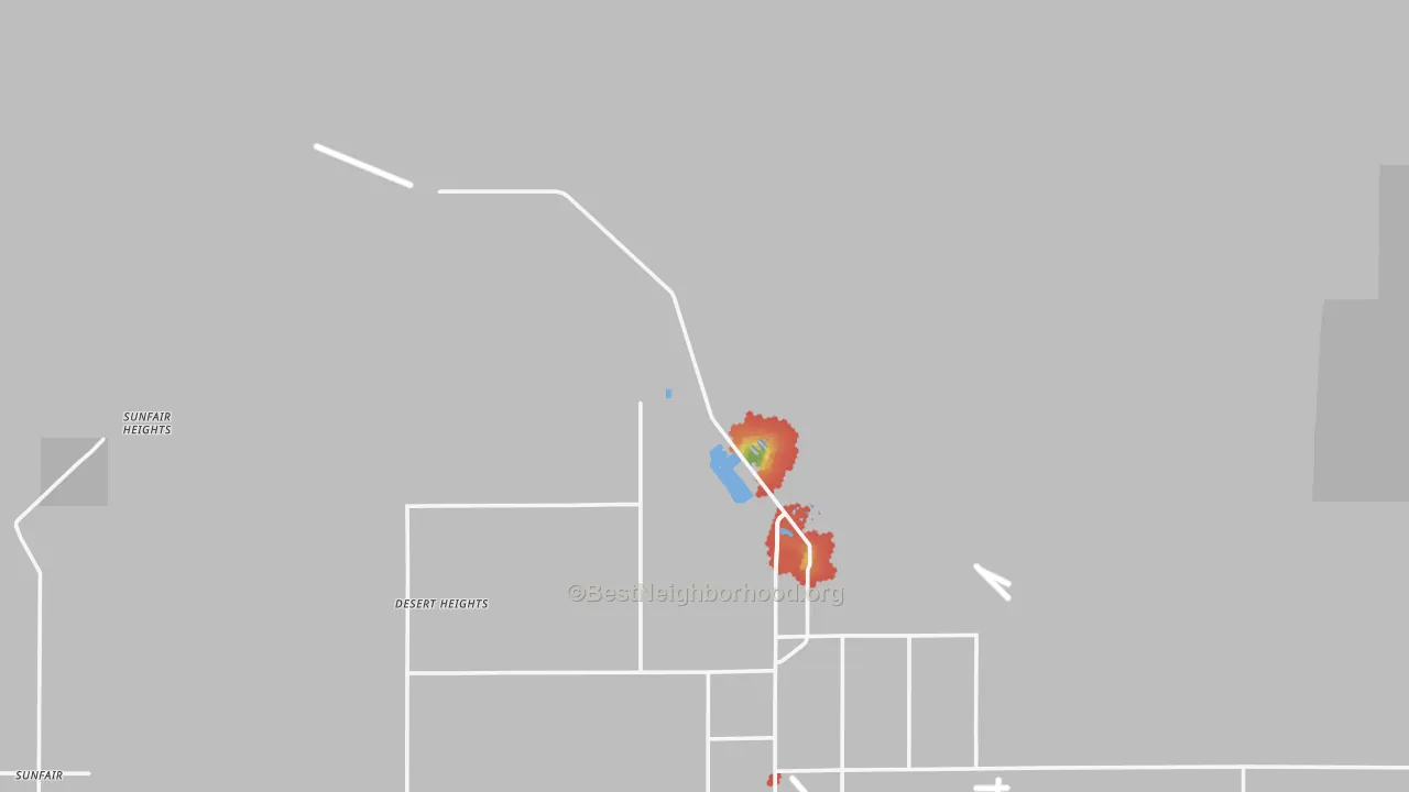 Walk Grade map of 92278, CA, walkable areas in green and car-dependent areas in red