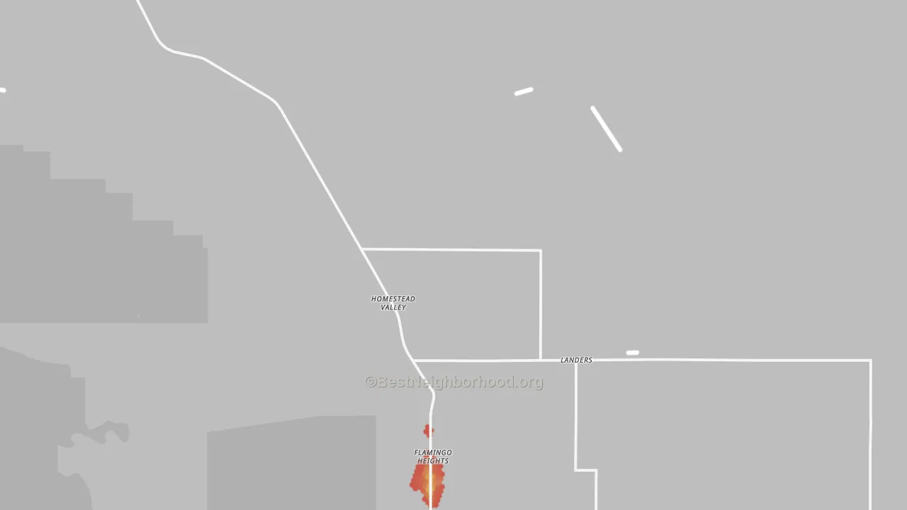 Walk Grade map of 92285, CA, walkable areas in green and car-dependent areas in red