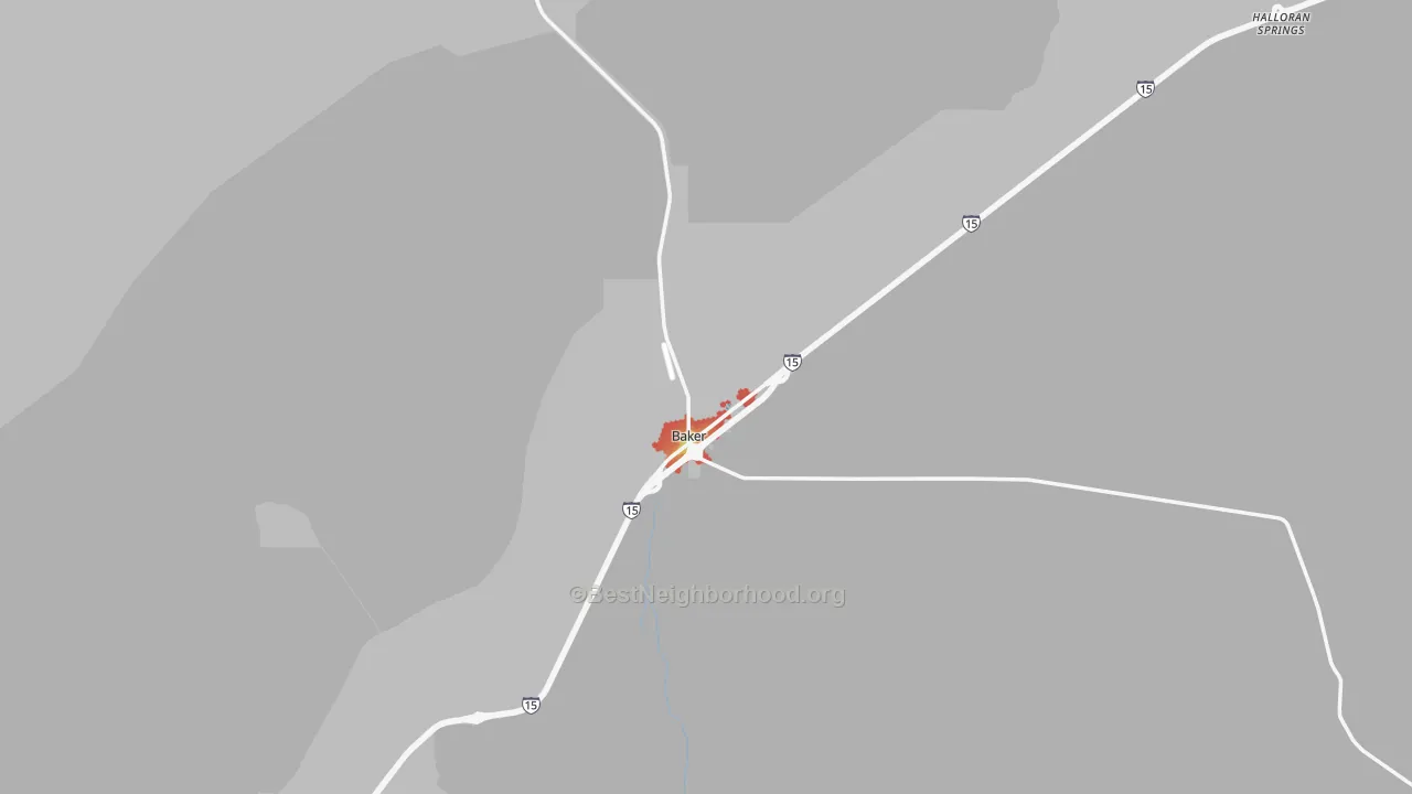 Walk Grade map of 92309, CA, walkable areas in green and car-dependent areas in red