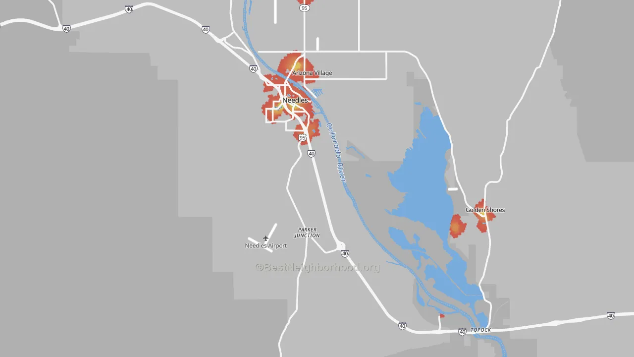 Walk Grade map of 92363, CA, walkable areas in green and car-dependent areas in red