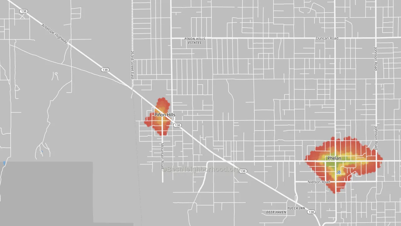 Walk Grade map of 92372, CA, walkable areas in green and car-dependent areas in red
