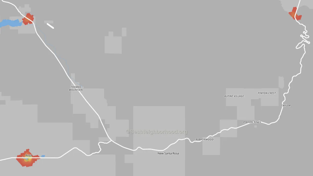 Walk Grade map of 92561, CA, walkable areas in green and car-dependent areas in red