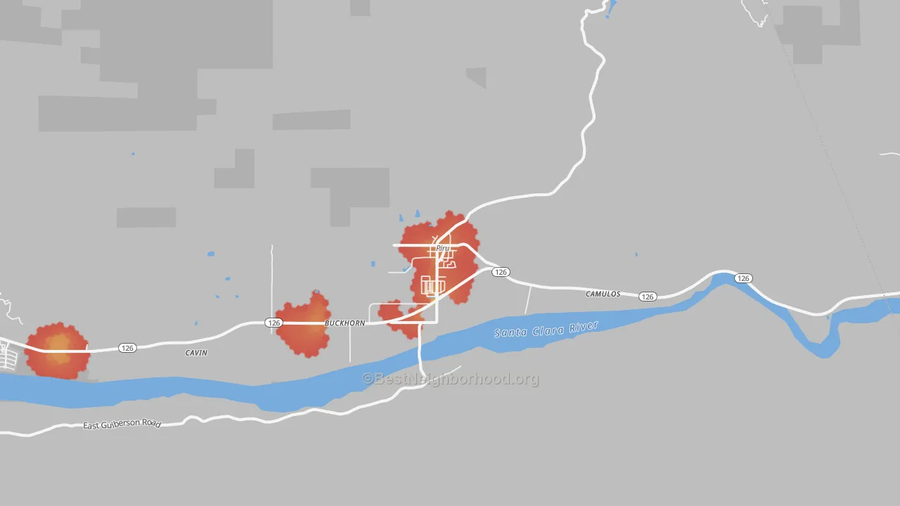Walk Grade map of 93040, CA, walkable areas in green and car-dependent areas in red