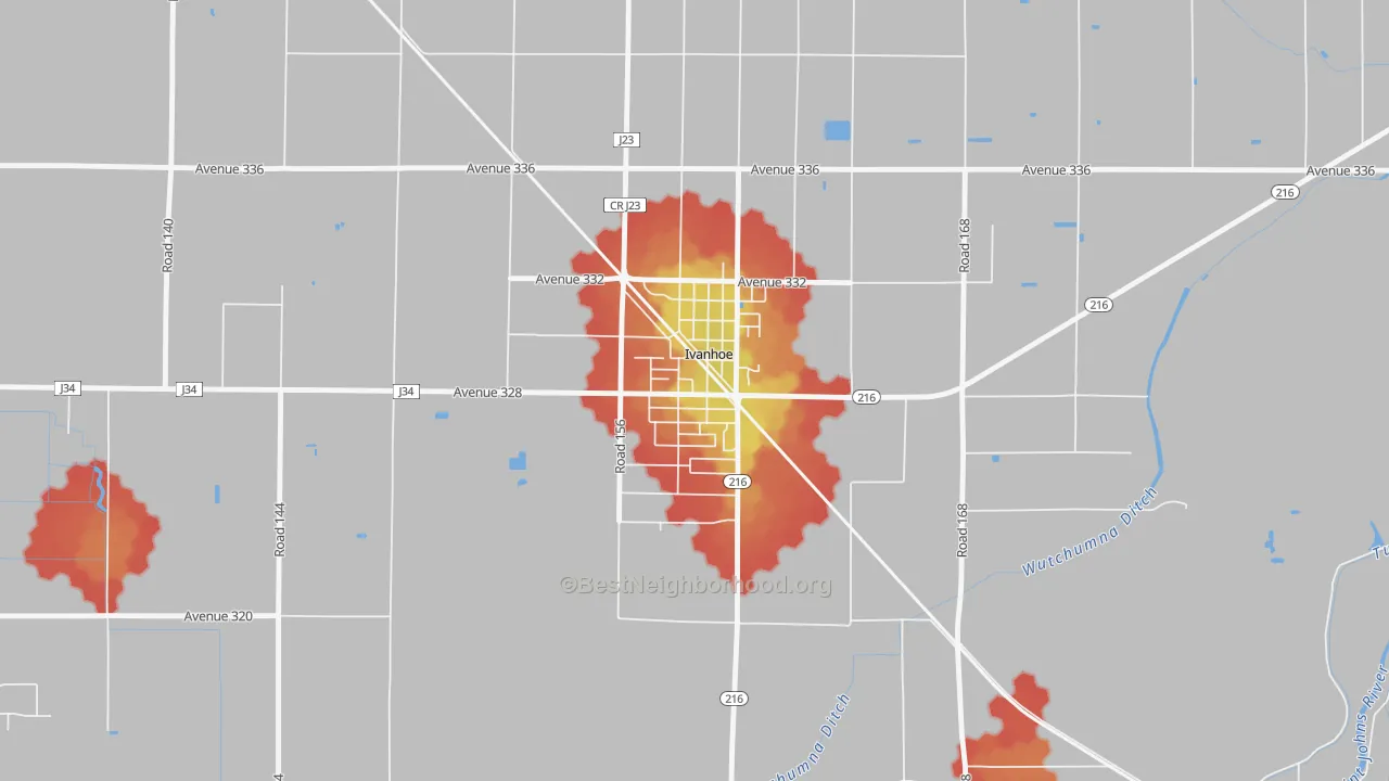 Walk Grade map of 93235, CA, walkable areas in green and car-dependent areas in red