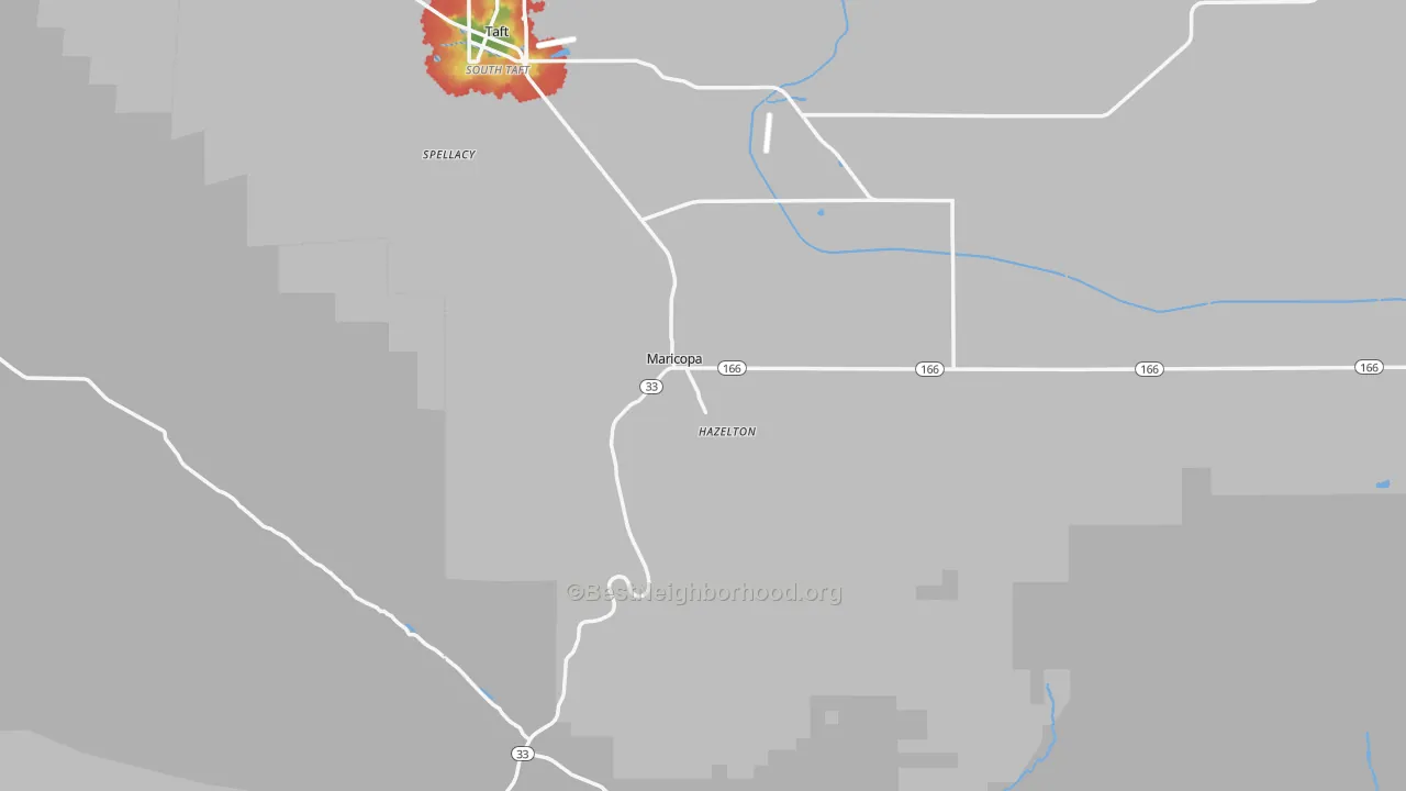 Walk Grade map of 93252, CA, walkable areas in green and car-dependent areas in red