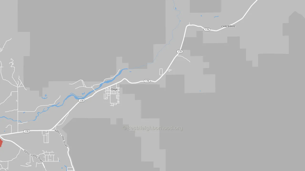 Walk Grade map of 93255, CA, walkable areas in green and car-dependent areas in red