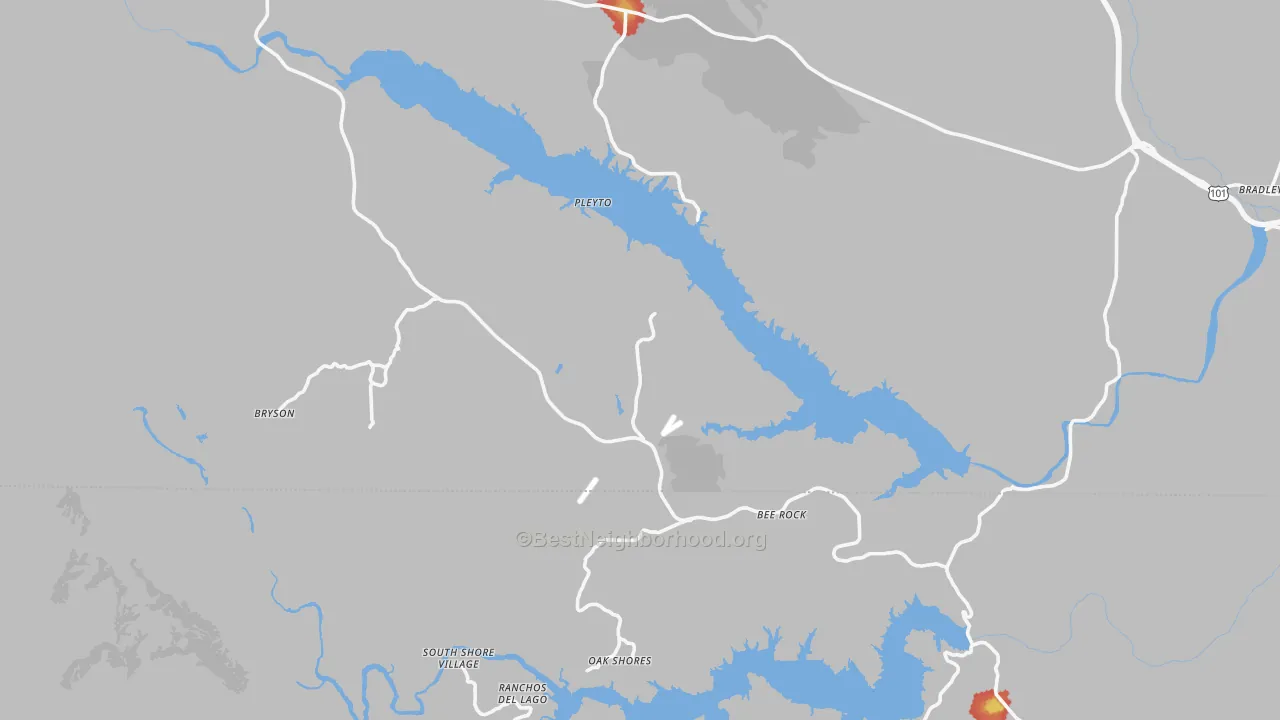 Walk Grade map of 93426, CA, walkable areas in green and car-dependent areas in red
