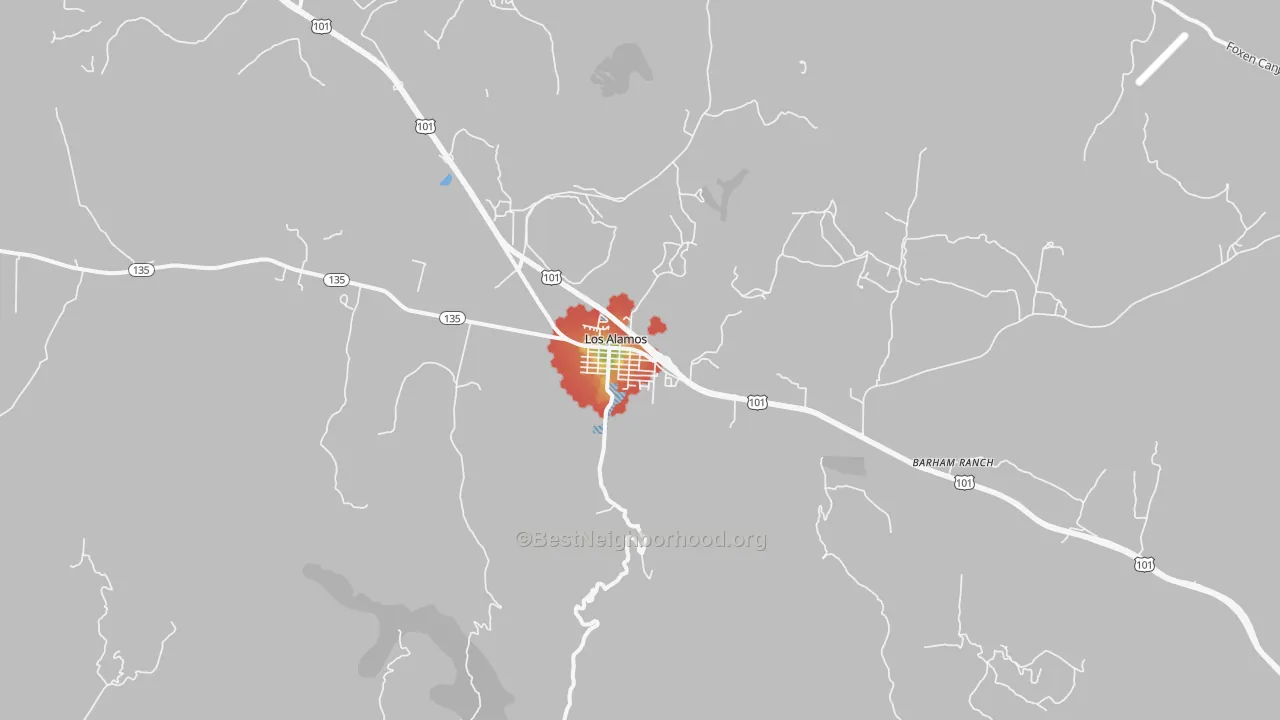 Walk Grade map of 93440, CA, walkable areas in green and car-dependent areas in red