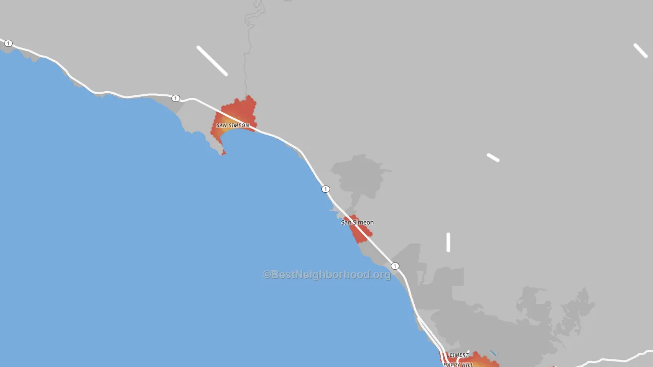 Walk Grade map of 93452, CA, walkable areas in green and car-dependent areas in red