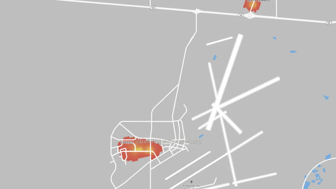 Walk Grade map of 93523, CA, walkable areas in green and car-dependent areas in red