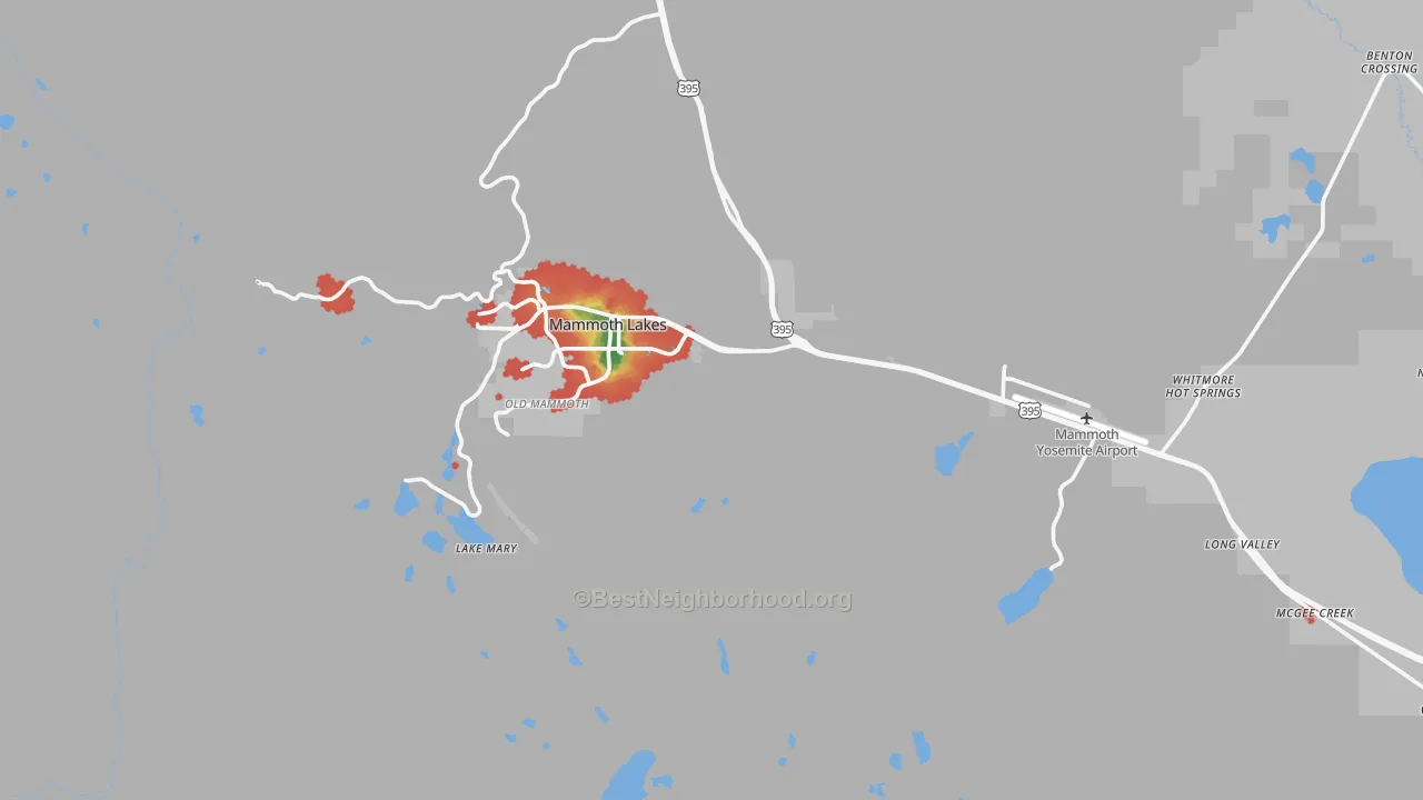 Walk Grade map of 93546, CA, walkable areas in green and car-dependent areas in red