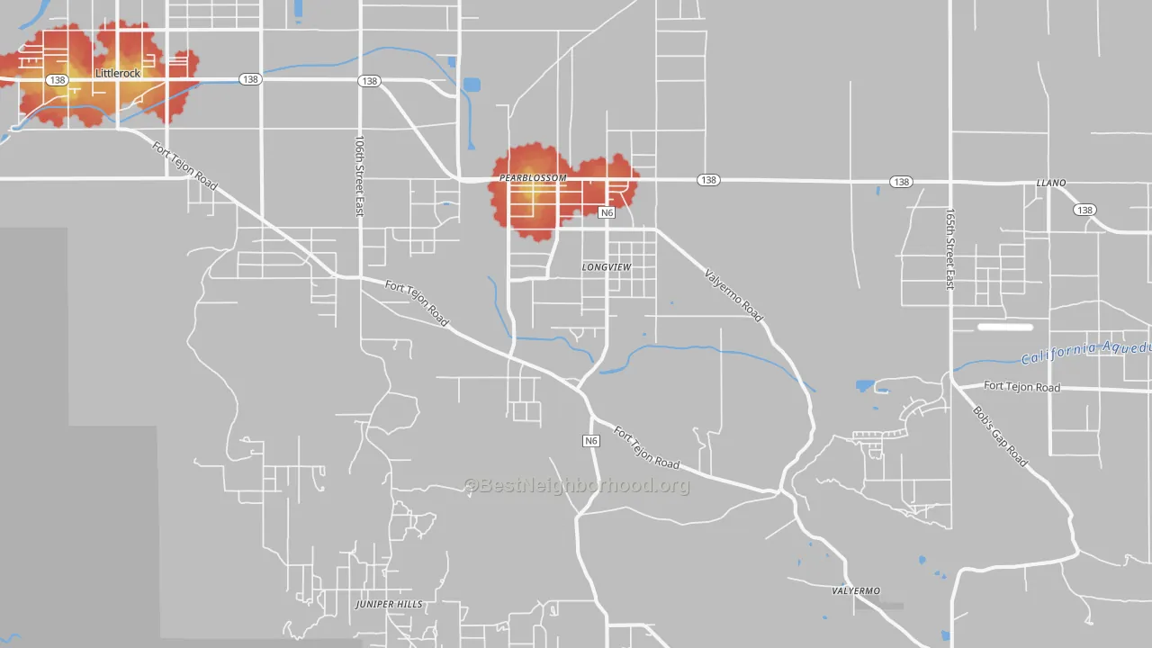 Walk Grade map of 93553, CA, walkable areas in green and car-dependent areas in red