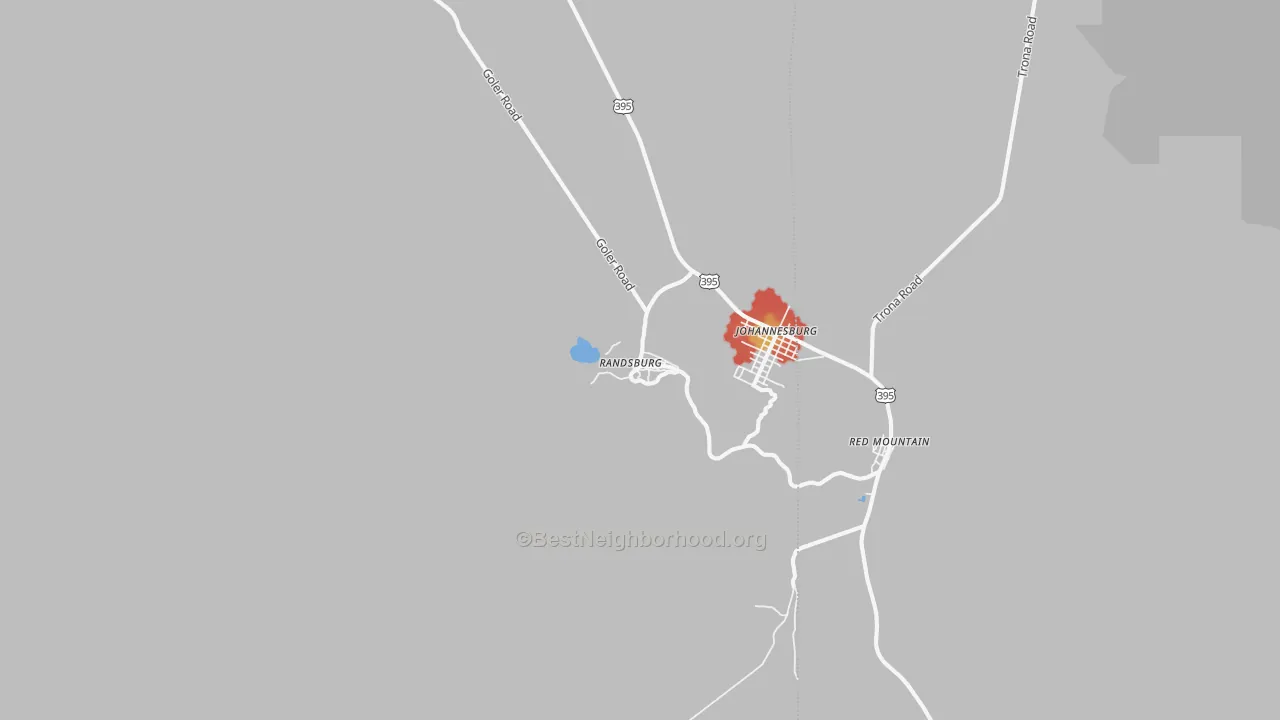 Walk Grade map of 93554, CA, walkable areas in green and car-dependent areas in red