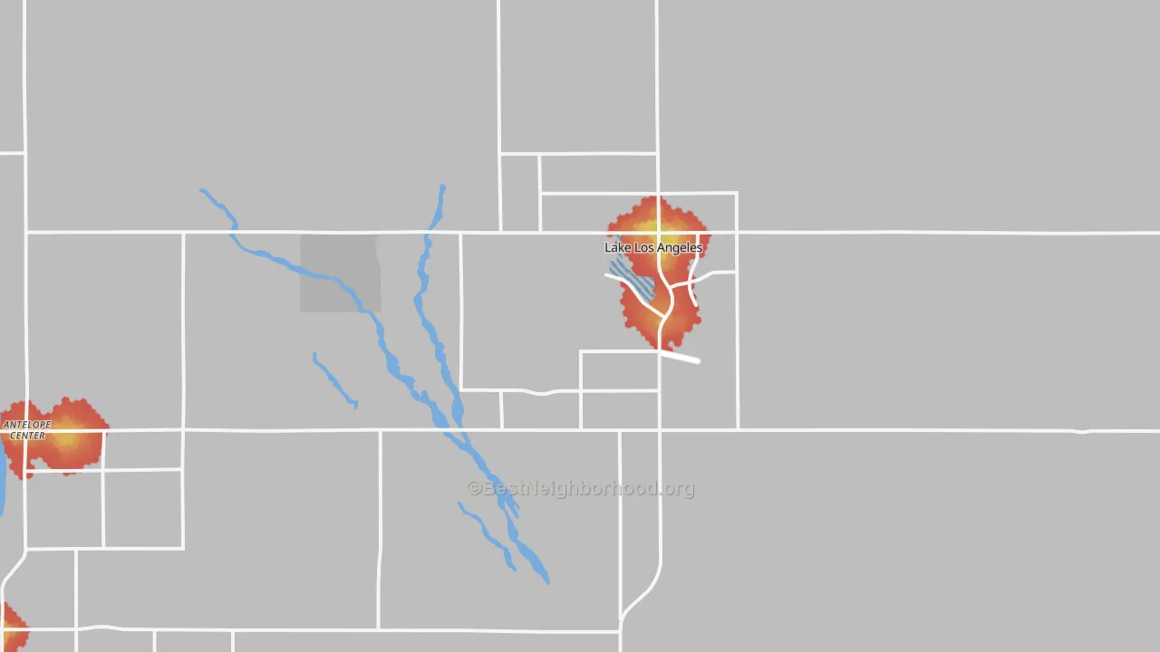 Walk Grade map of 93591, CA, walkable areas in green and car-dependent areas in red