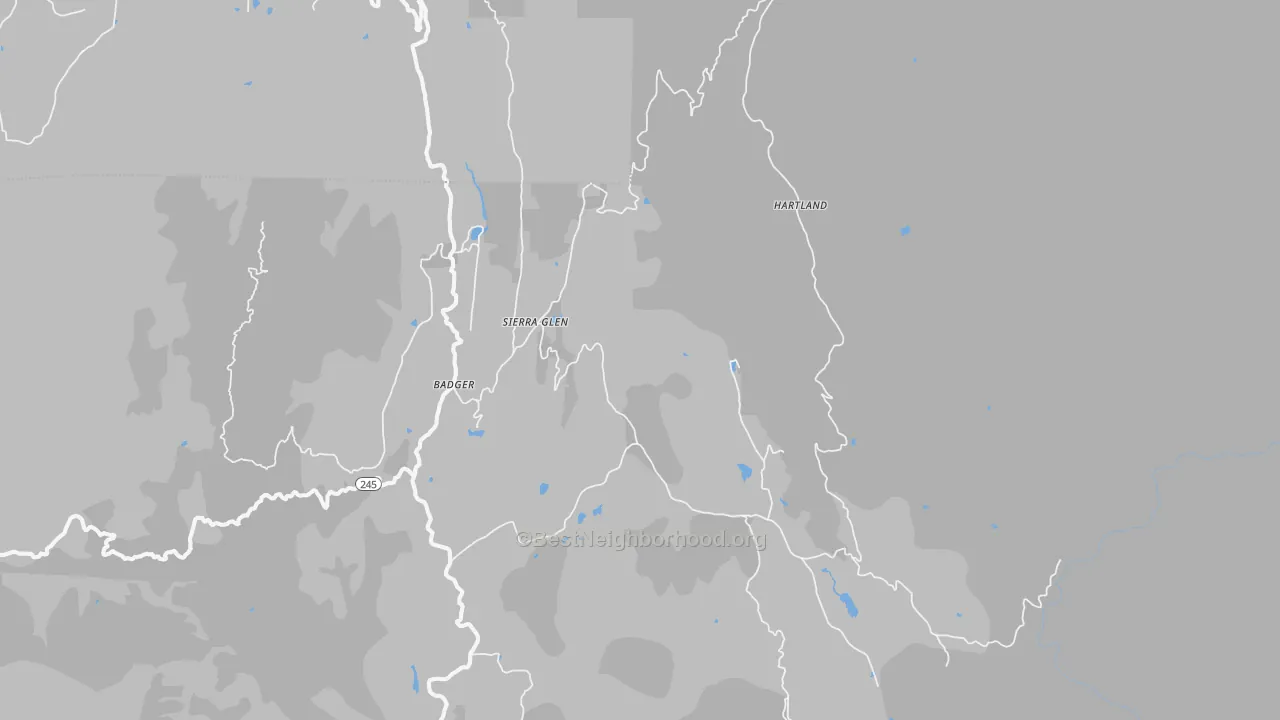Walk Grade map of 93603, CA, walkable areas in green and car-dependent areas in red