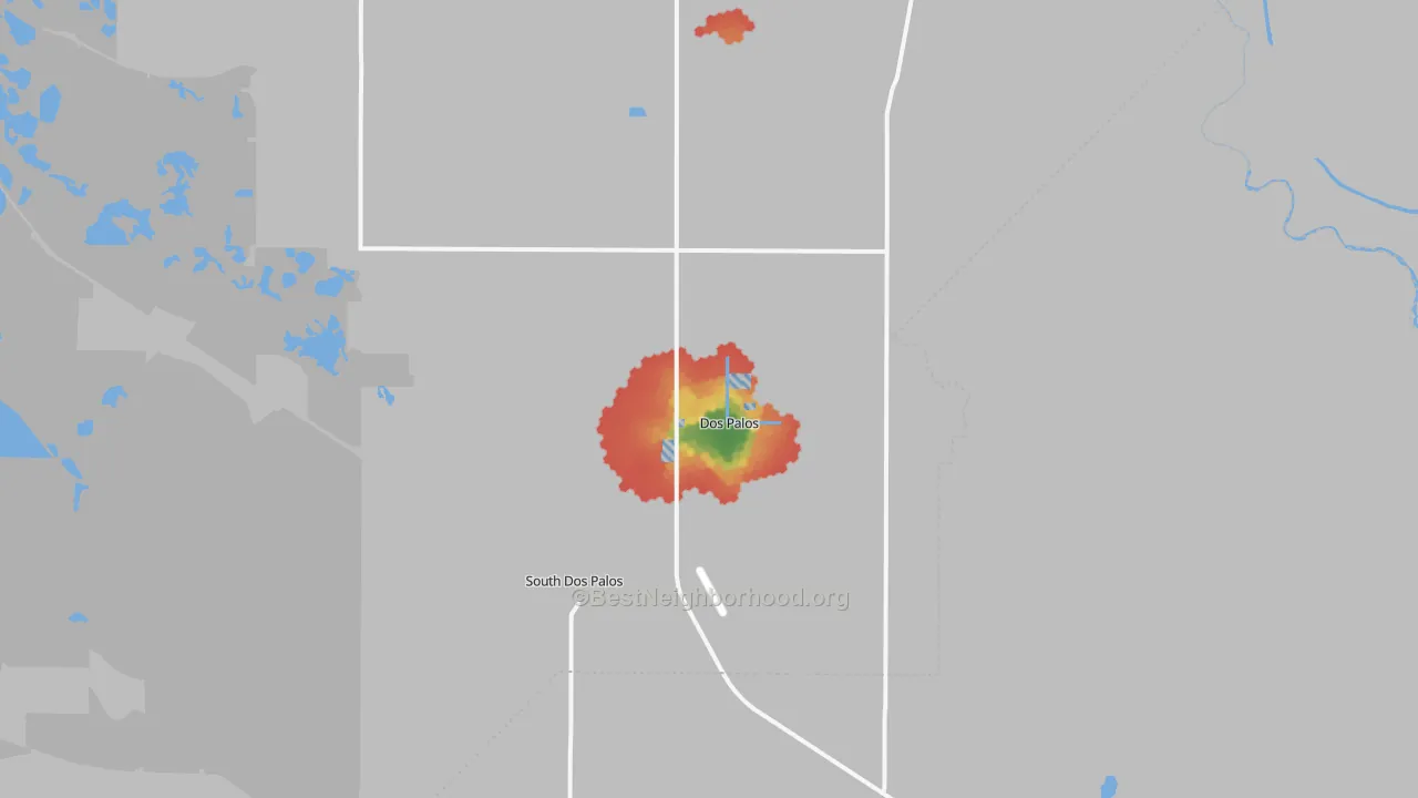 Walk Grade map of 93620, CA, walkable areas in green and car-dependent areas in red