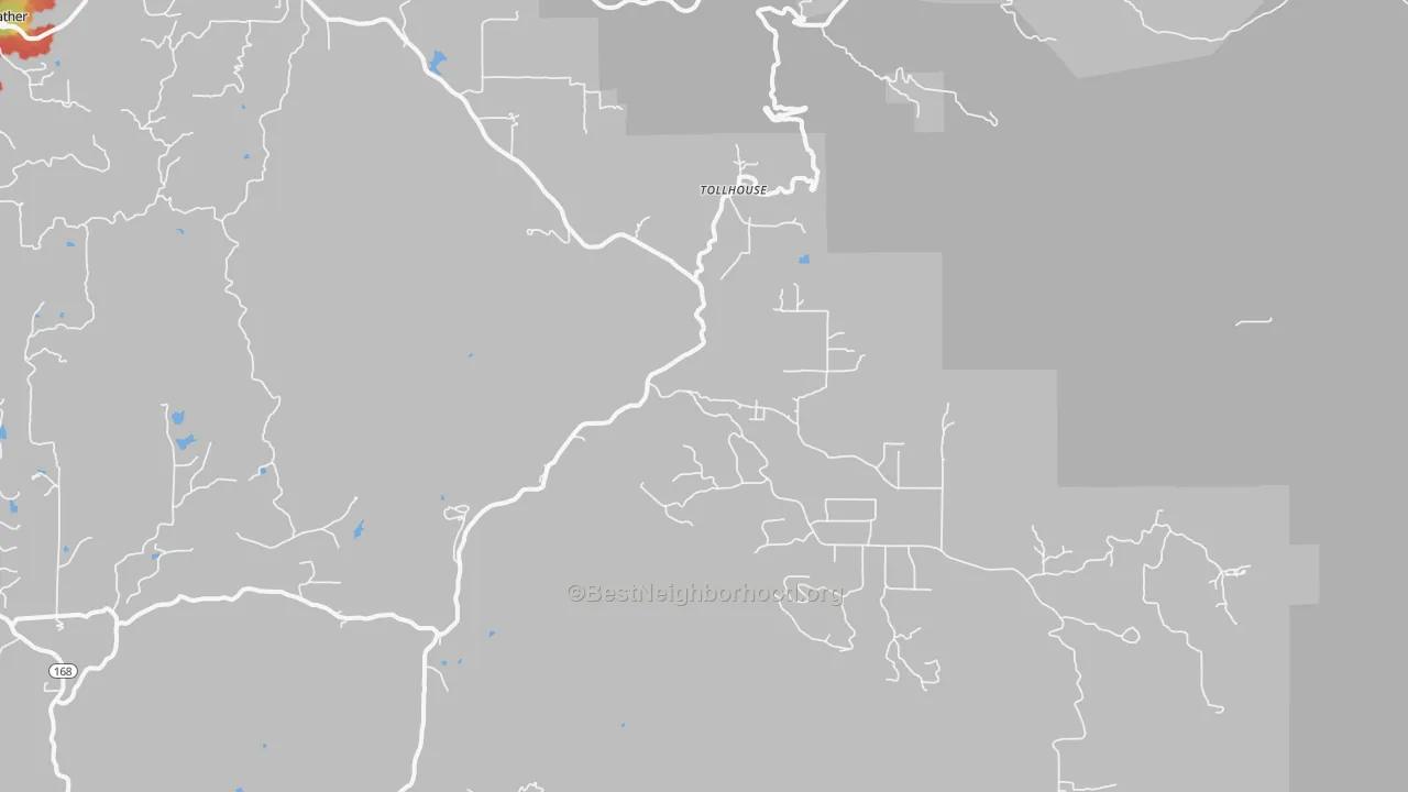 Walk Grade map of 93667, CA, walkable areas in green and car-dependent areas in red