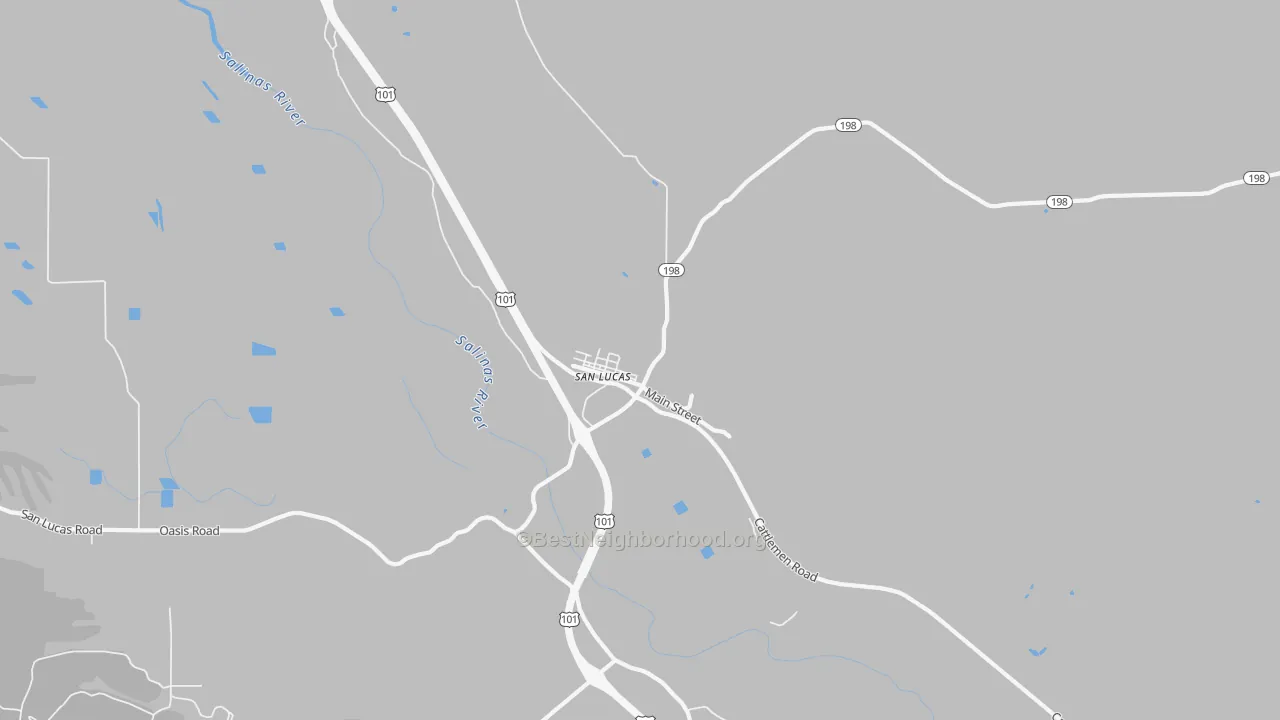 Walk Grade map of 93954, CA, walkable areas in green and car-dependent areas in red