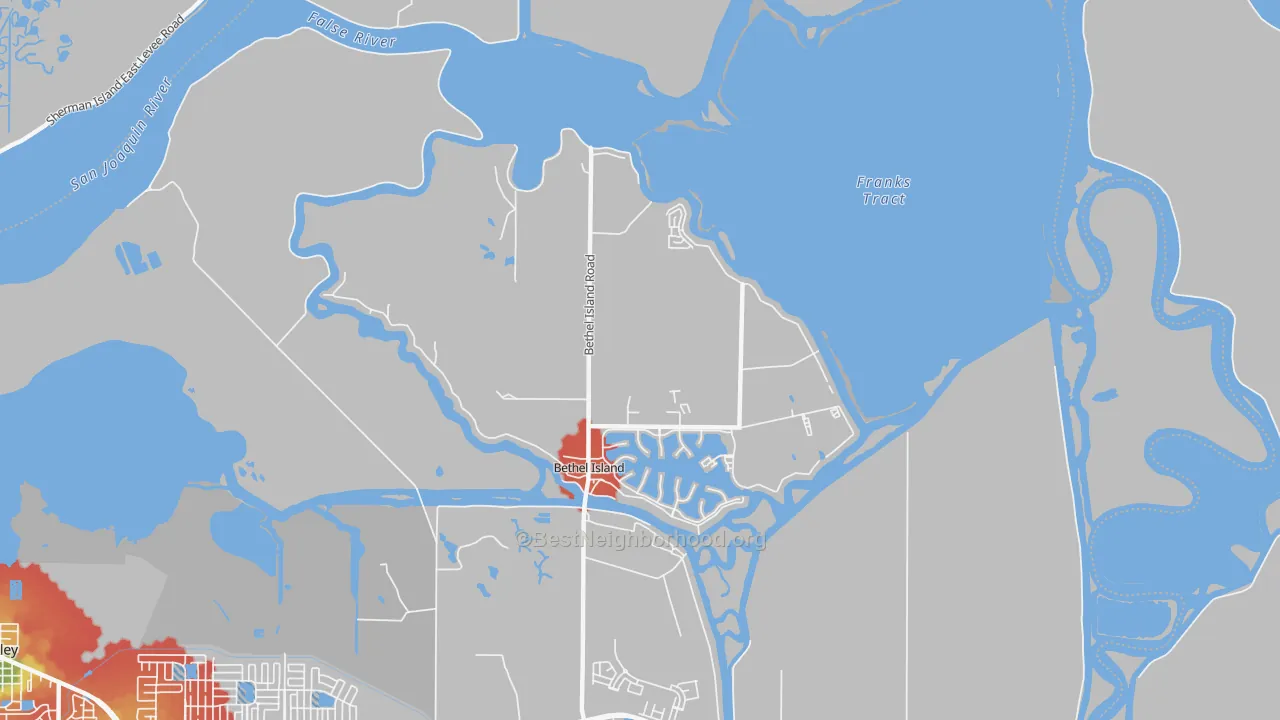 Walk Grade map of 94511, CA, walkable areas in green and car-dependent areas in red