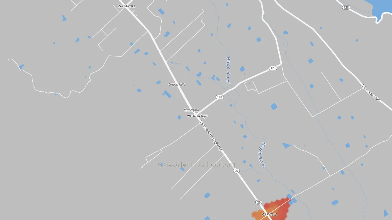 Walk Grade map of 94573, CA, walkable areas in green and car-dependent areas in red
