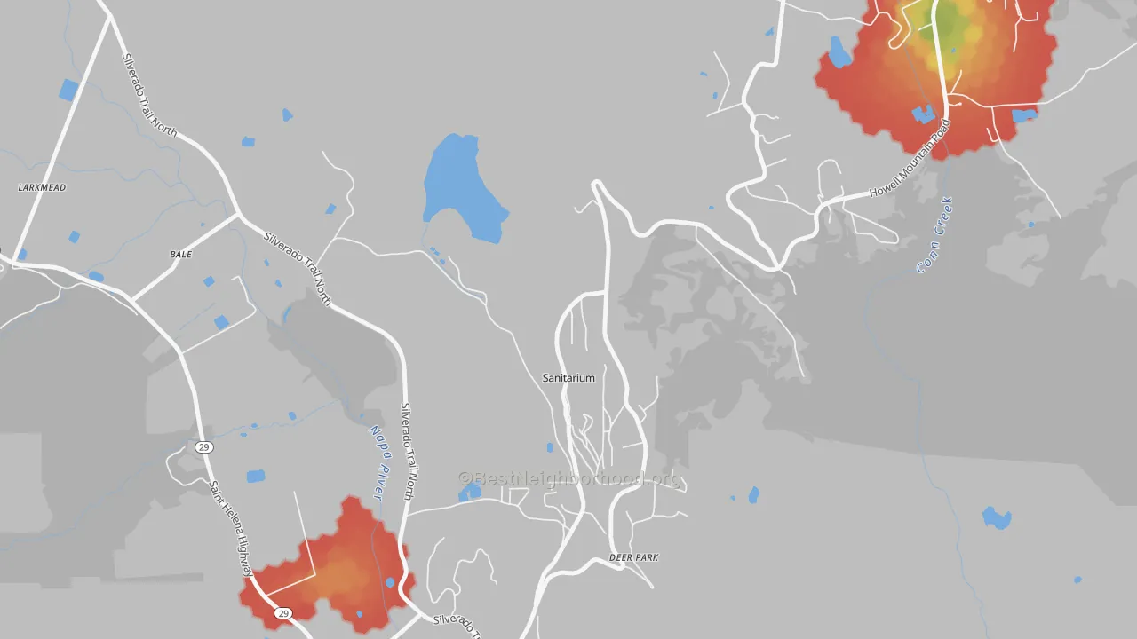 Walk Grade map of 94576, CA, walkable areas in green and car-dependent areas in red