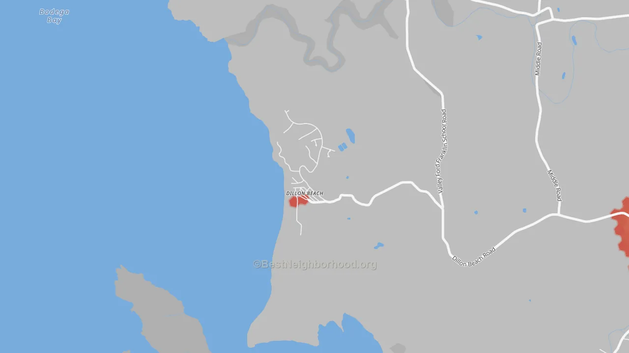 Walk Grade map of 94929, CA, walkable areas in green and car-dependent areas in red