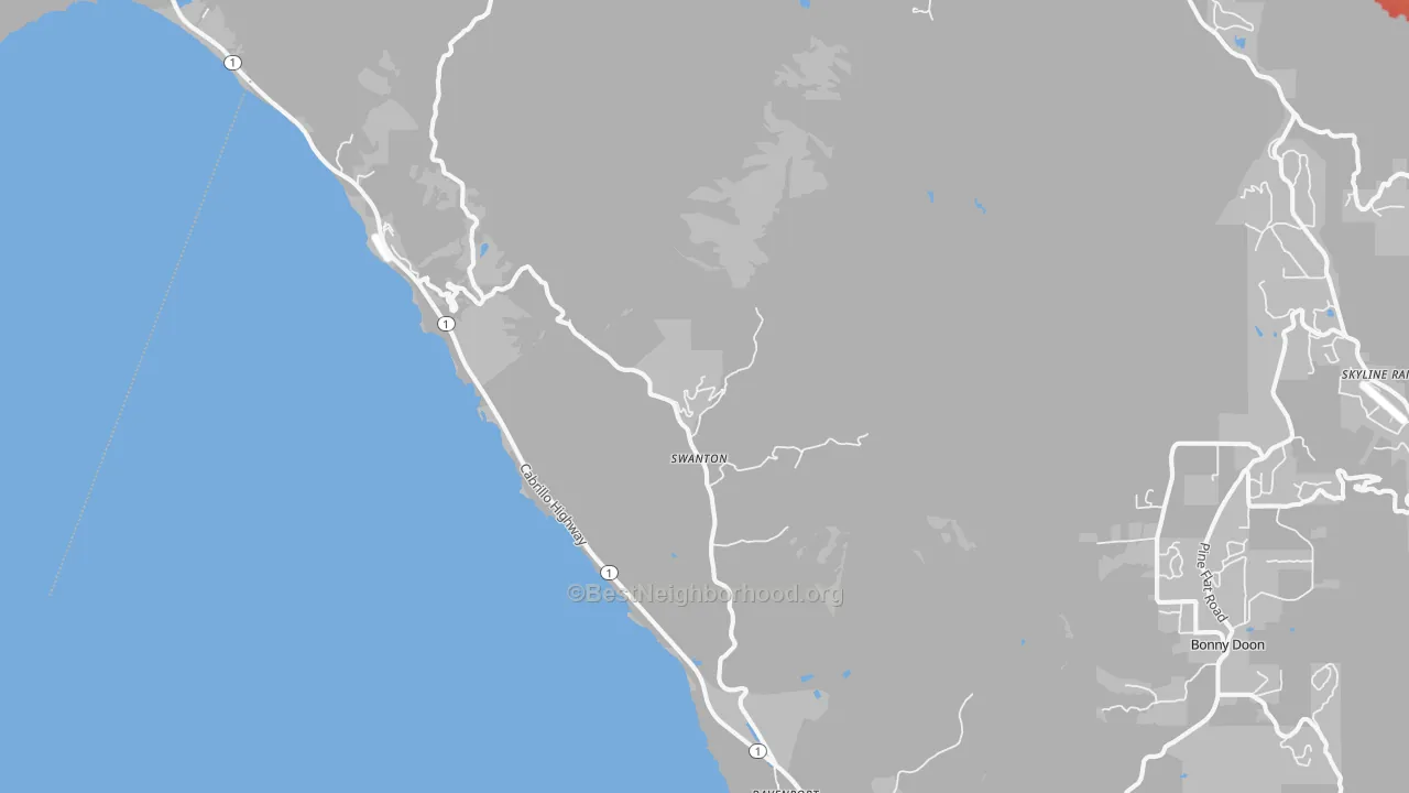 Walk Grade map of 95017, CA, walkable areas in green and car-dependent areas in red