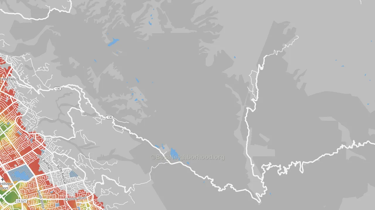 Walk Grade map of 95140, CA, walkable areas in green and car-dependent areas in red