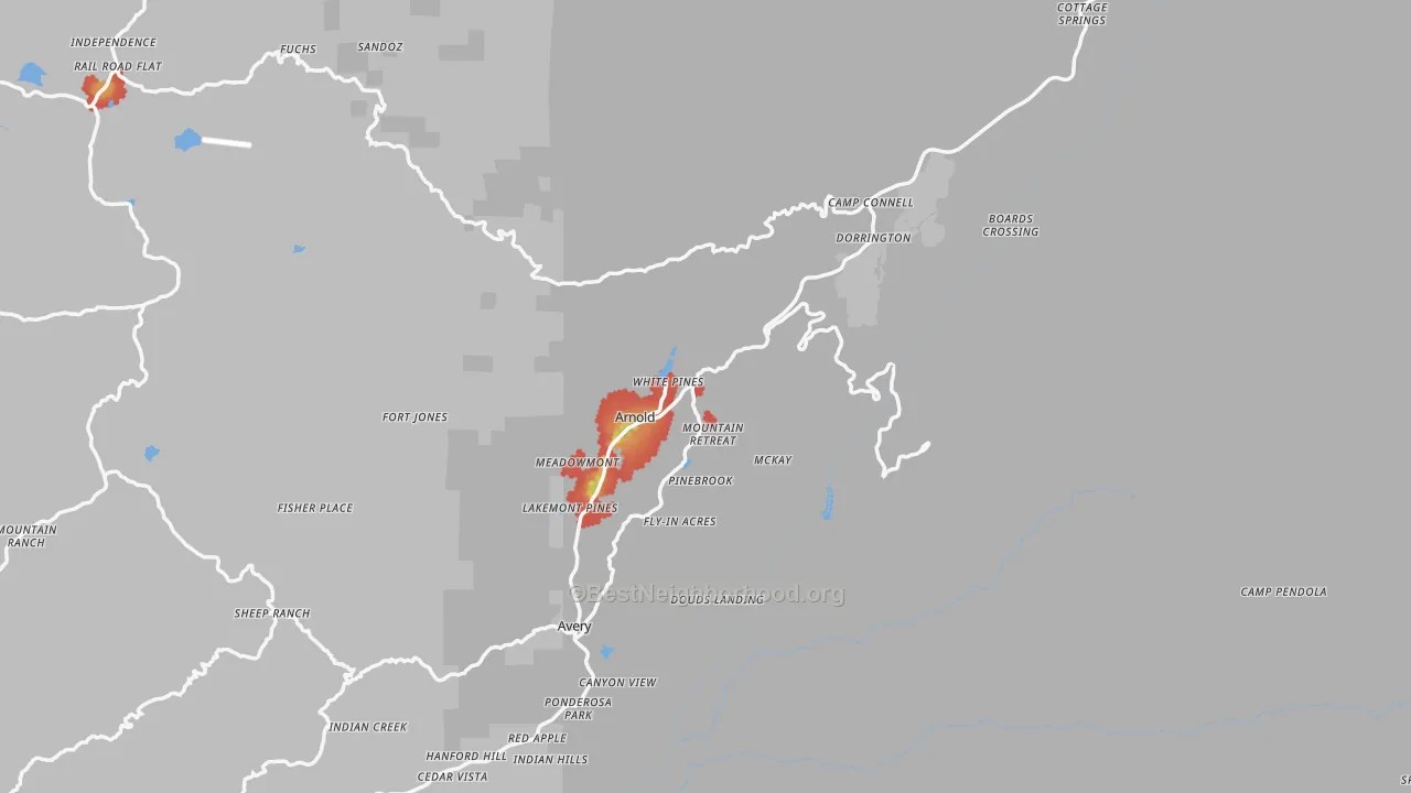 Walk Grade map of 95223, CA, walkable areas in green and car-dependent areas in red