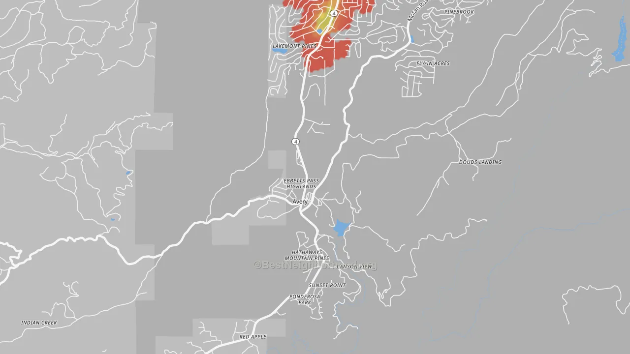 Walk Grade map of 95224, CA, walkable areas in green and car-dependent areas in red