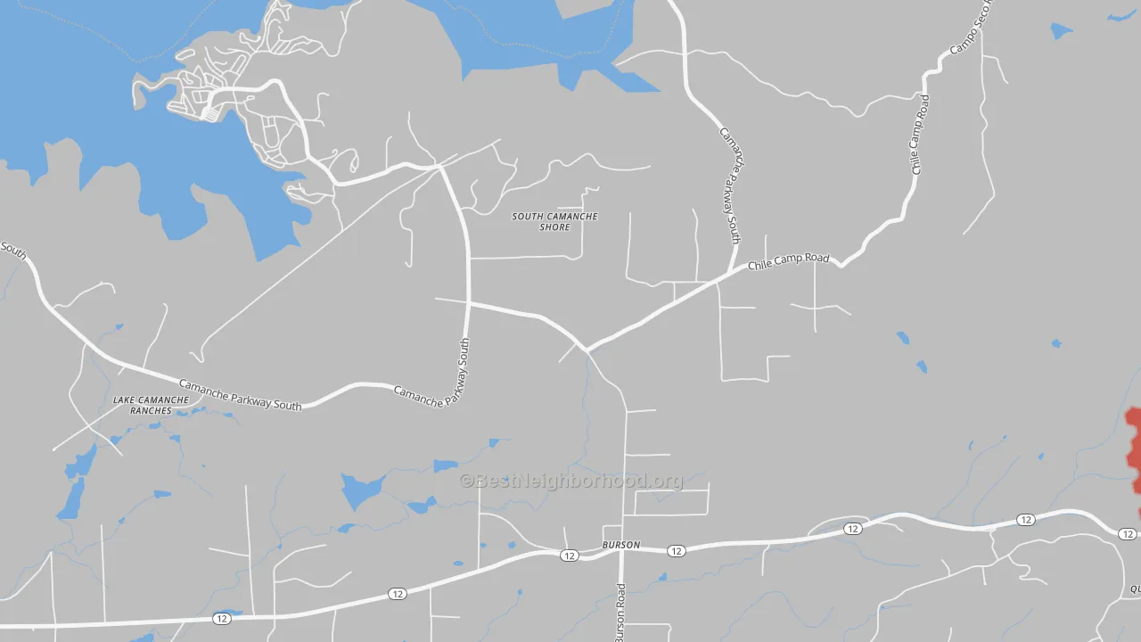 Walk Grade map of 95225, CA, walkable areas in green and car-dependent areas in red