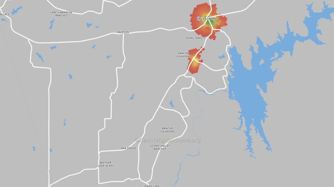 Walk Grade map of 95252, CA, walkable areas in green and car-dependent areas in red