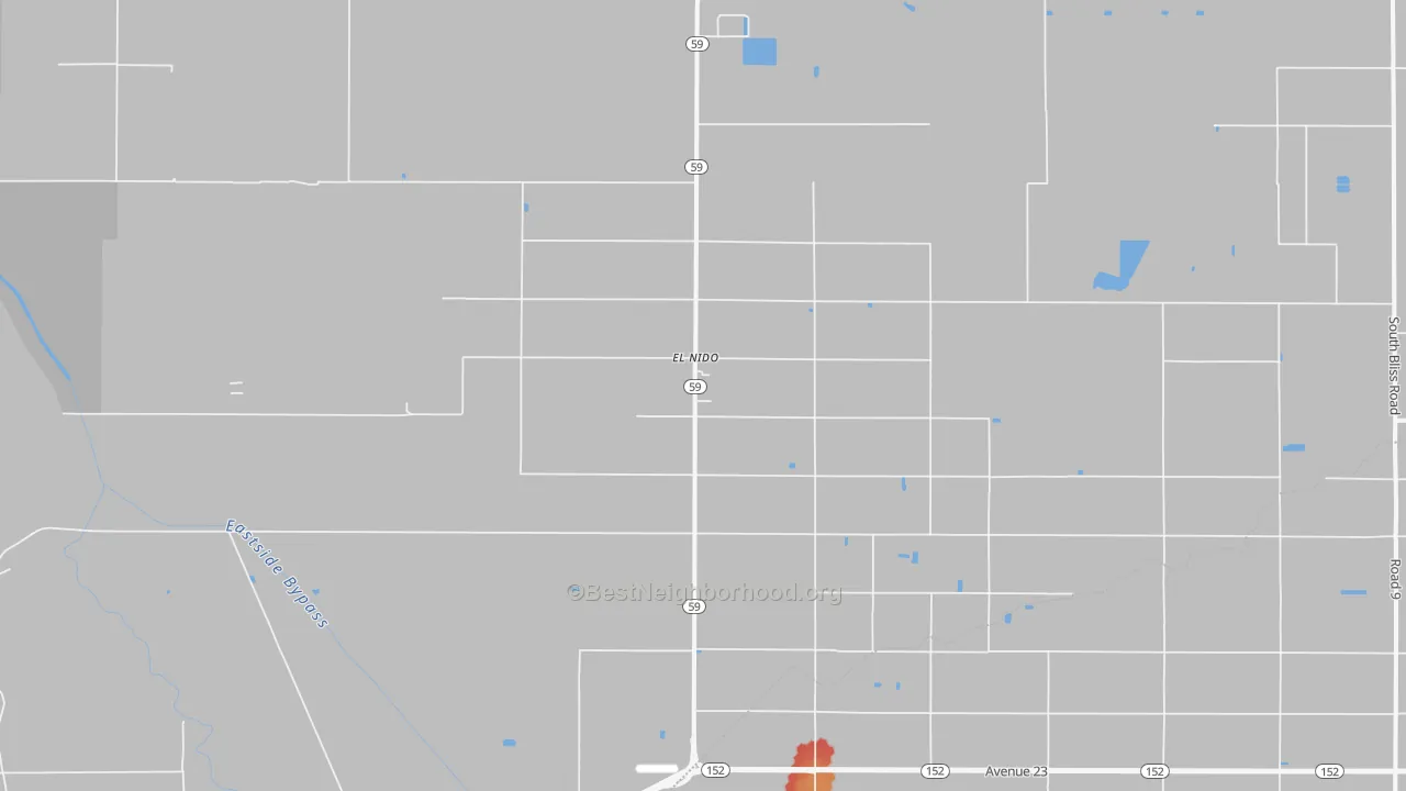 Walk Grade map of 95317, CA, walkable areas in green and car-dependent areas in red