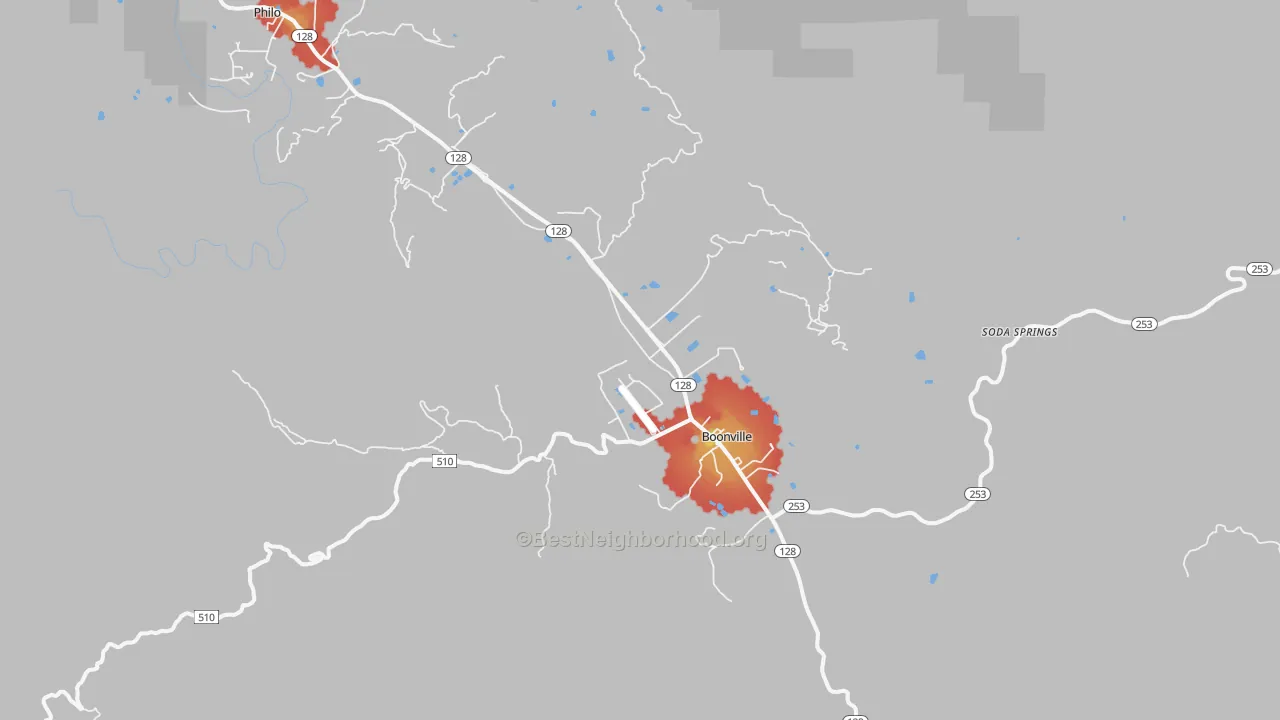 Walk Grade map of 95415, CA, walkable areas in green and car-dependent areas in red