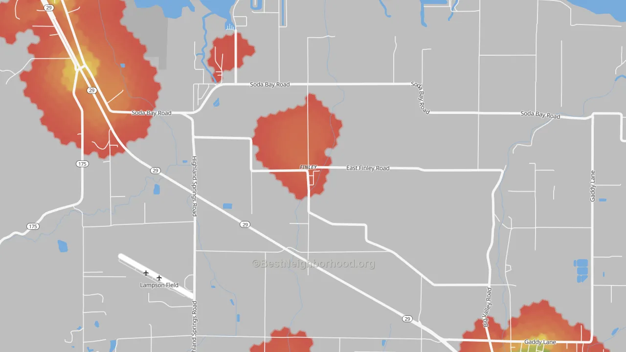 Walk Grade map of 95435, CA, walkable areas in green and car-dependent areas in red