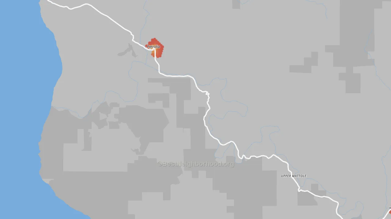 Walk Grade map of 95558, CA, walkable areas in green and car-dependent areas in red