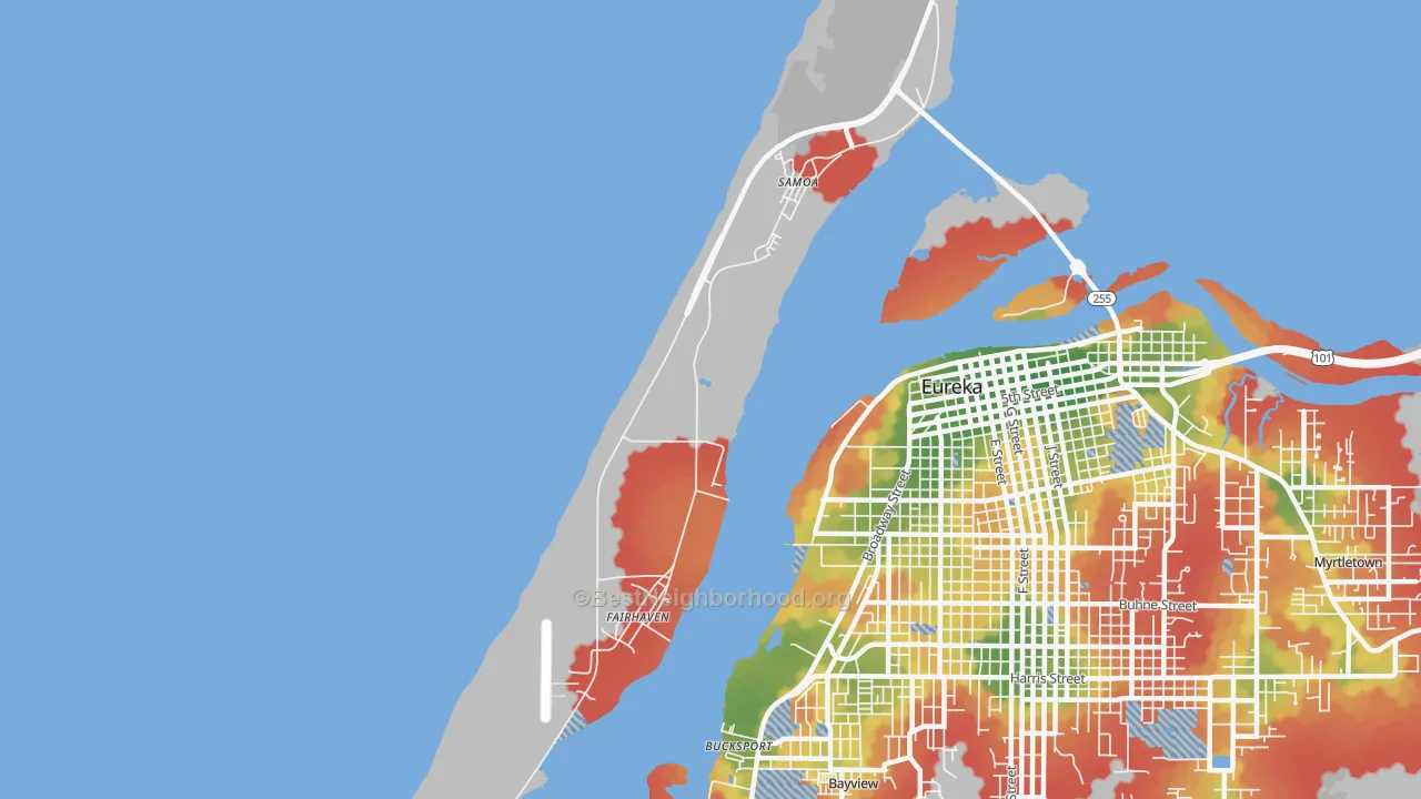 Walk Grade map of 95564, CA, walkable areas in green and car-dependent areas in red