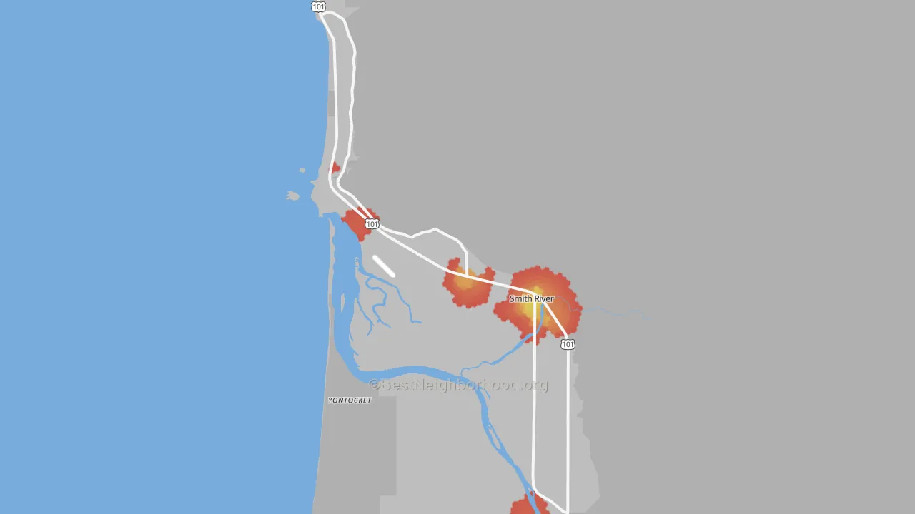 Walk Grade map of 95567, CA, walkable areas in green and car-dependent areas in red