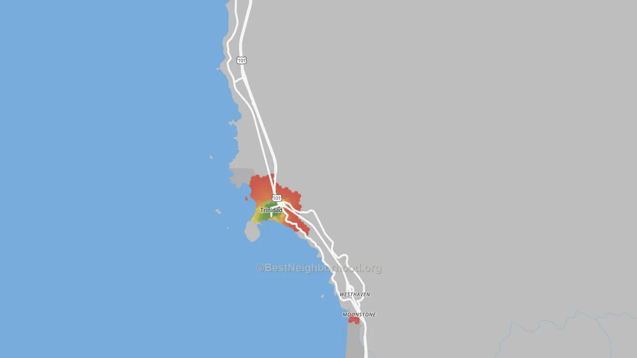 Walk Grade map of 95570, CA, walkable areas in green and car-dependent areas in red