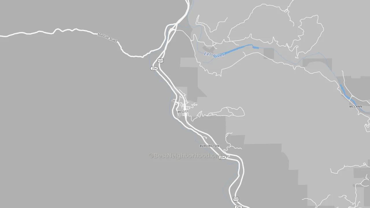 Walk Grade map of 95571, CA, walkable areas in green and car-dependent areas in red