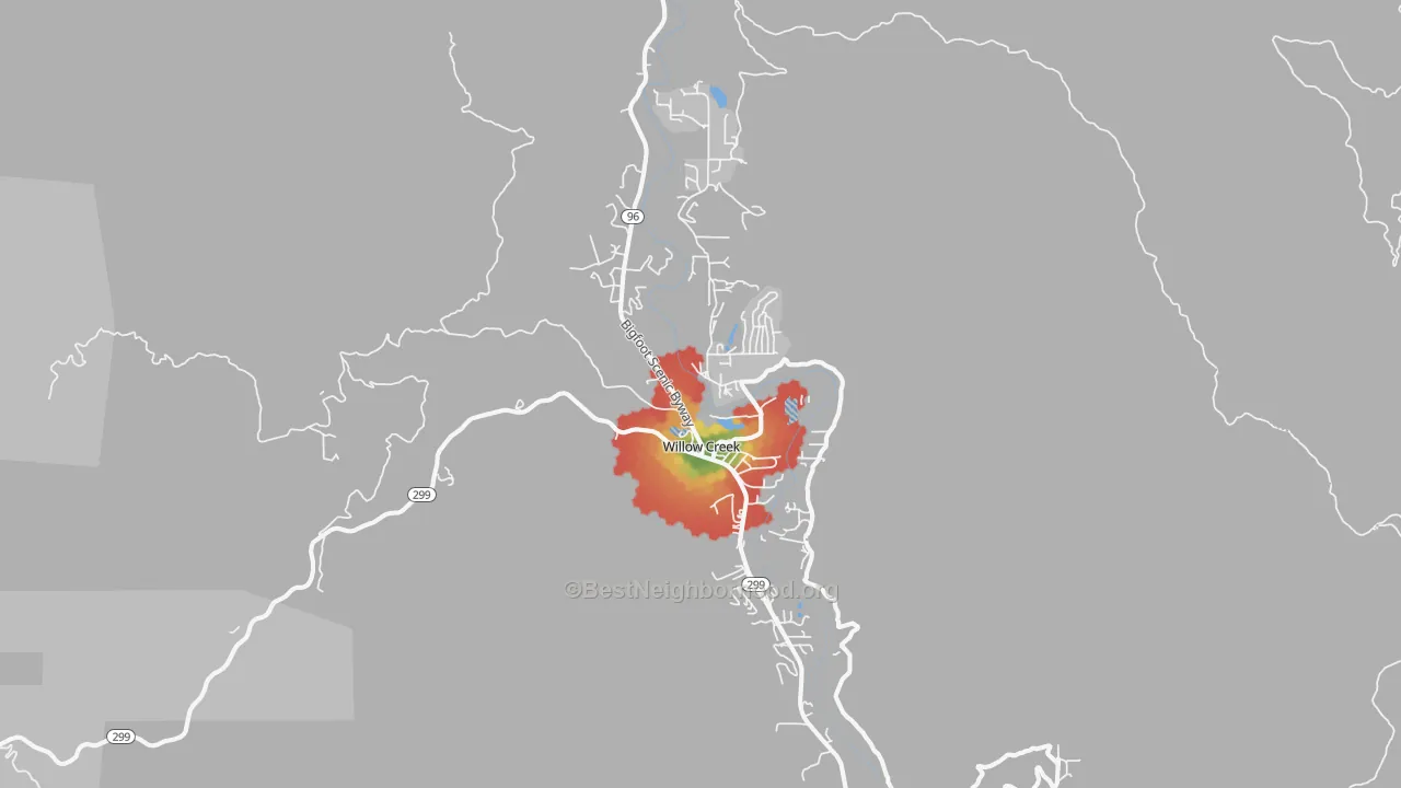 Walk Grade map of 95573, CA, walkable areas in green and car-dependent areas in red