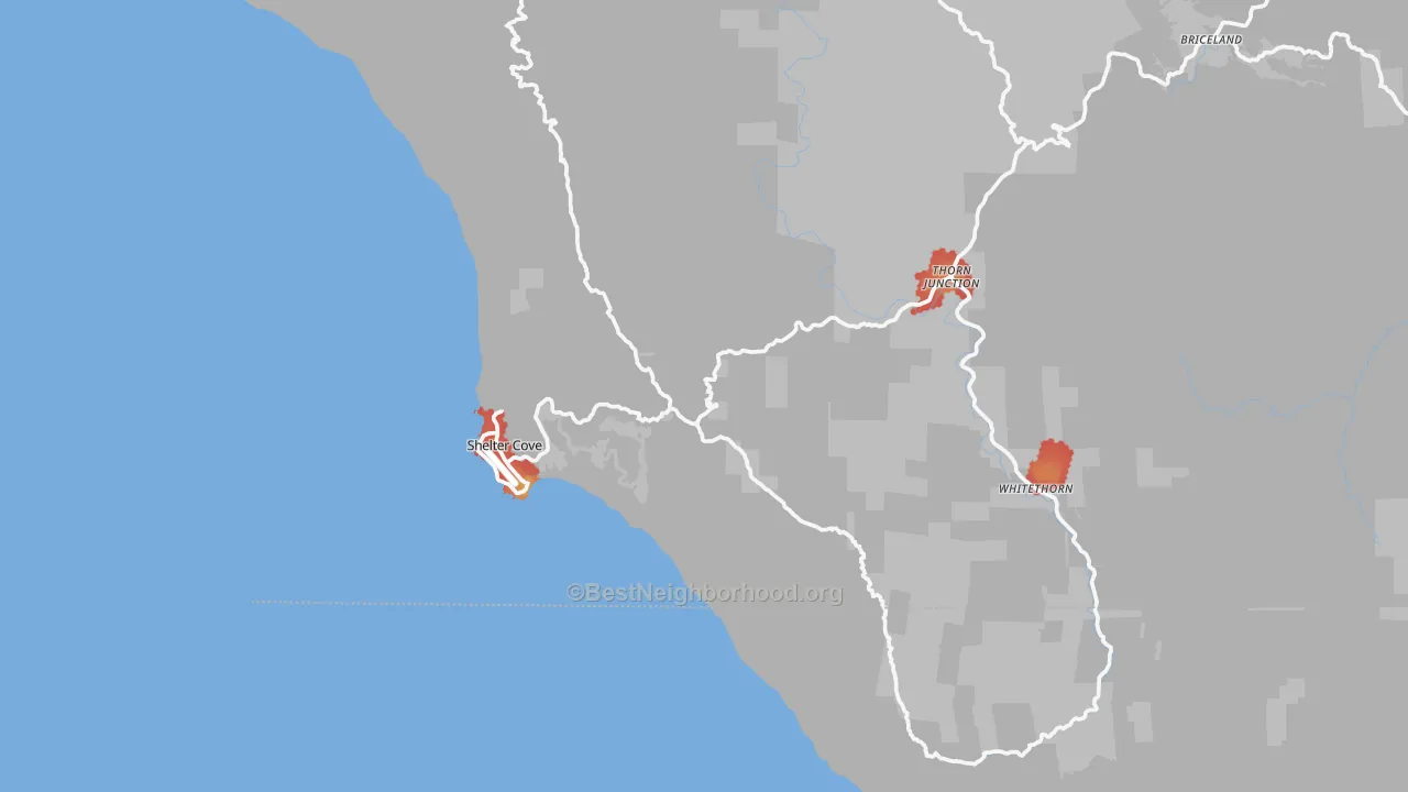 Walk Grade map of 95589, CA, walkable areas in green and car-dependent areas in red