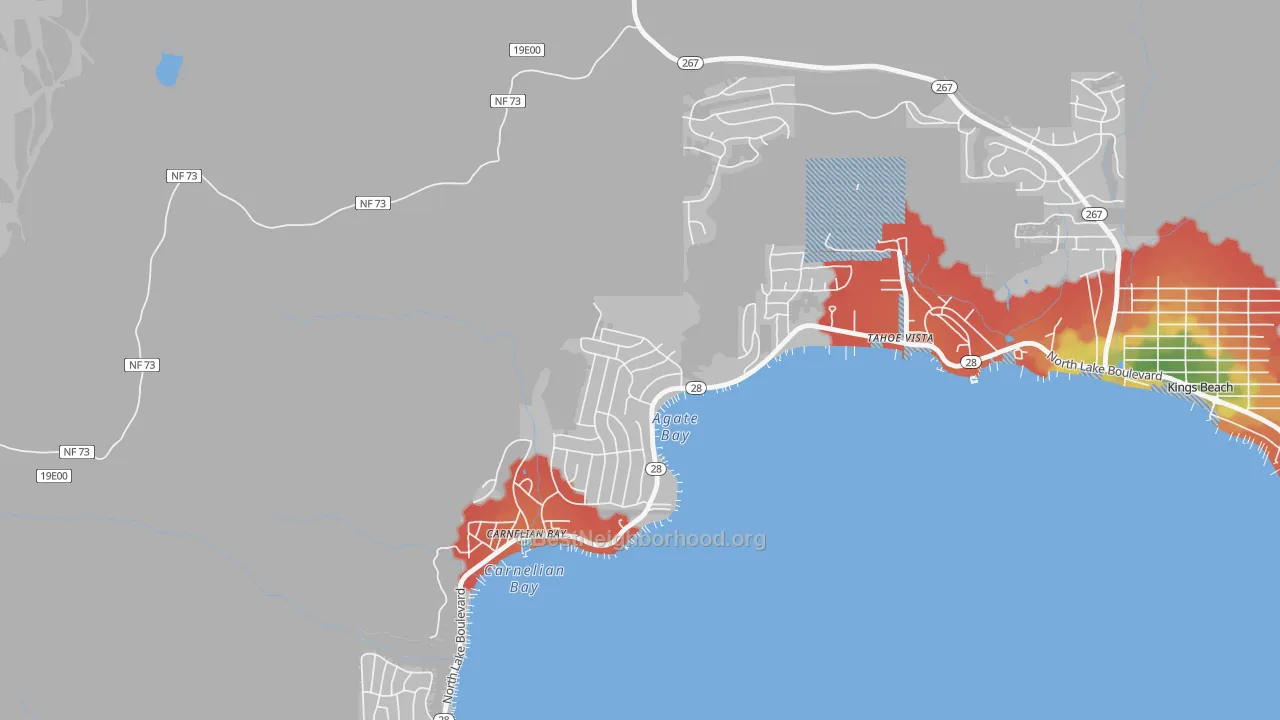 Walk Grade map of 95604, CA, walkable areas in green and car-dependent areas in red