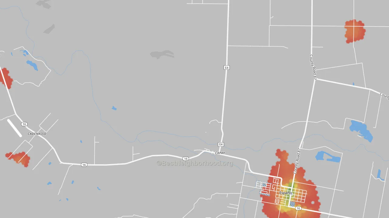 Walk Grade map of 95607, CA, walkable areas in green and car-dependent areas in red