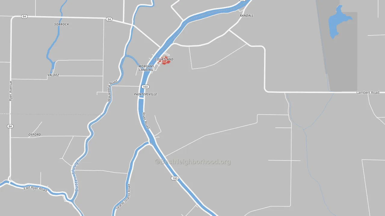 Walk Grade map of 95615, CA, walkable areas in green and car-dependent areas in red