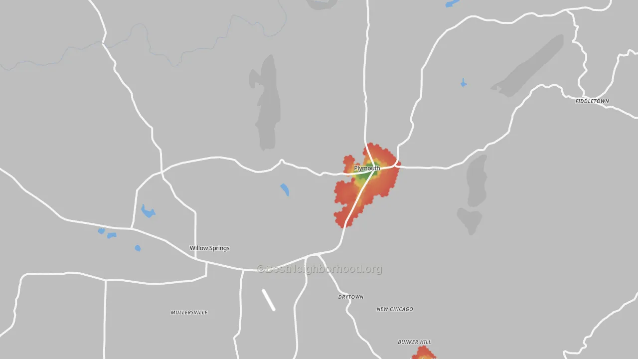 Walk Grade map of 95669, CA, walkable areas in green and car-dependent areas in red