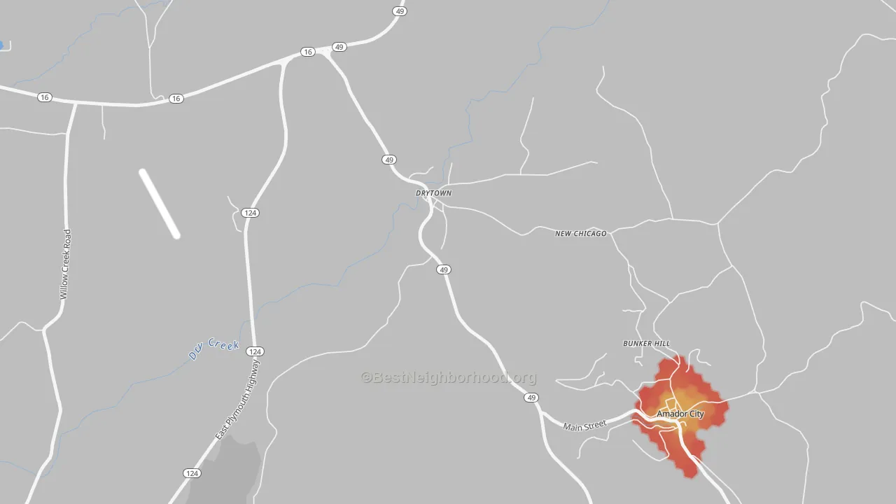 Walk Grade map of 95699, CA, walkable areas in green and car-dependent areas in red