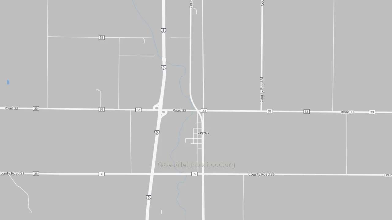 Walk Grade map of 95913, CA, walkable areas in green and car-dependent areas in red